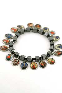 BRAM110 Black Hematite Religious Saints Bracelet