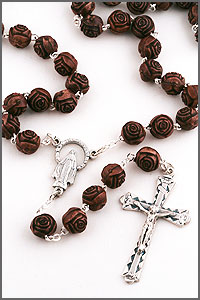 Brown Faux Rose Bead Rosary