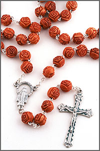 Light Brown Faux Rose Bead Rosary
