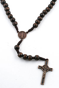 St. Benedict Wood Rosary Necklace