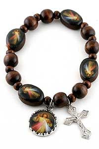 Brown Wood Divine Mercy Stretchable Bracelet