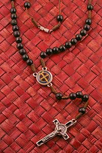 Black Wood St Benedict Rosary Necklace