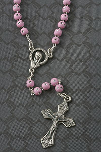 Pink Bead Child Rosary With Silver Star