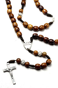 Wood Bead Rosary Necklace
