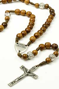 5297-3 Brown Wood Bead Rosary on Cord