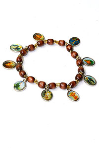 Wood Bead Religious Bracelet with Medals
