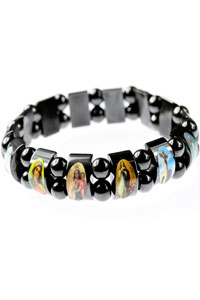 BRAM104 Black Hematite Religious Saints Bracelet