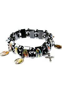BRAM105 Black Hematite Religious Saints Bracelet