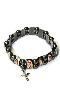 Black Hematite Religious Bracelet w/Cross