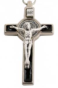St Benedict Crucifix Silver/Black Enamel