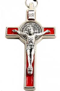 KBE648SR St Benedict Crucifix Silver/Red Enamel