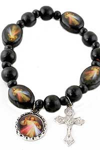 Black Wood Divine Mercy Stretchable Bracelet