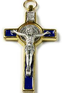 KBE648GB St Benedict Crucifix Gold/Blue Enamel