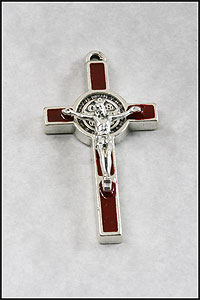 Burgundy Enamel St Benedict Crucifix