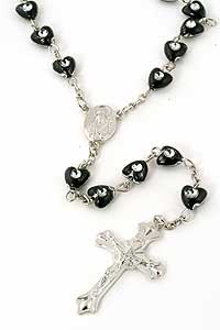 Black Acrylic Heart Bead Rosary