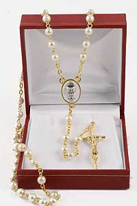 Faux Pearl Rosary with Red Gift Box