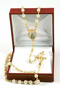 Faux Pearl Rosary with Red Gift Box