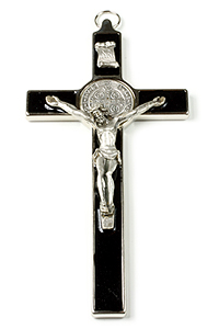 SB00018 8" St Benedict Wasll Crucifix Black Enamel