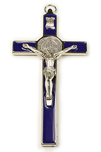 SB00022 8" Blue Enamel St Benedict Wall Crucifix