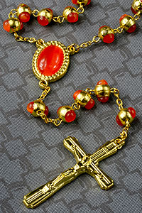 Red Cats Eye Glass Catholic Rosary