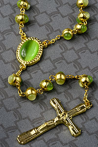 Green Cats Eye Glass Catholic Rosary