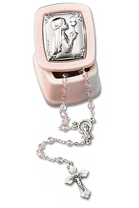Pink Rosary Box with Silver Icon