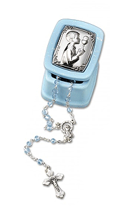 Blue Rosary Box with Silver Icon