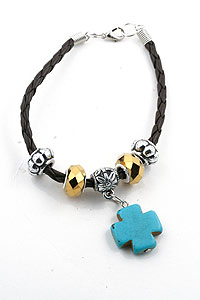 Cross Bracelet with Golden Beads