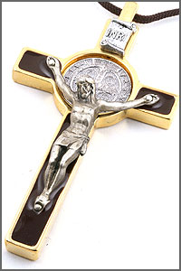 St Benedict Crucifix in Brown Enamel