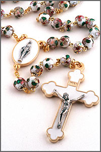 Intricate White Enamel Cloisonne Rosary