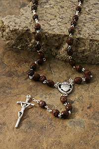 7mm Carved Dark Wood Bead Rosary