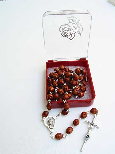 7mm Carved Dark Wood Bead Rosary