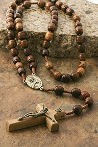 10mm Carved Wood Bead Rosary