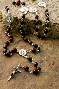 RDS150-01 7mm Dark Brown Wooden Bead Rosary
