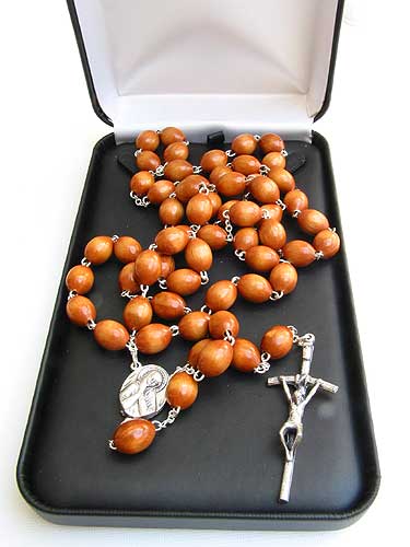 13mm Light Brown Wood  Bead Rosary