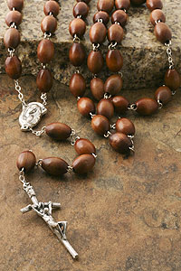 13mm Dark Brown Wood  Bead Rosary
