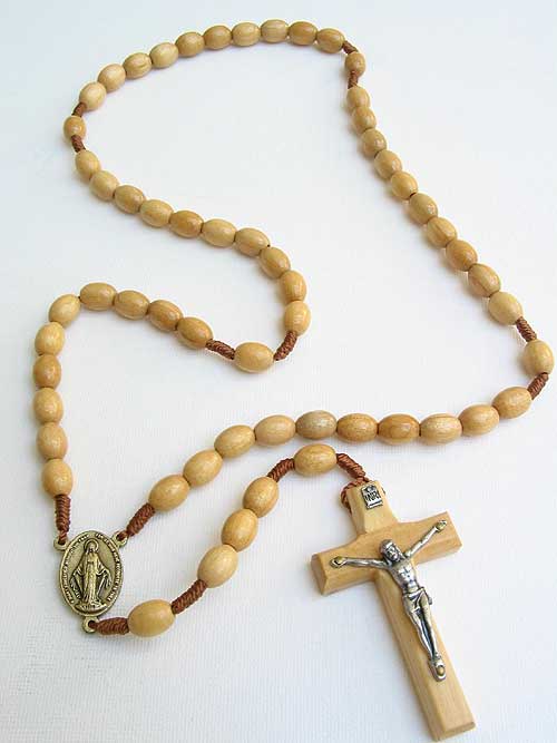 6mm Light Oval Wood Bead Rosary