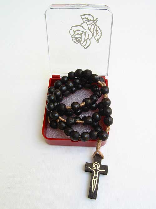 6mm Black Round Wood Bead Rosary