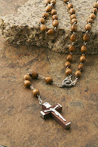 8mm Brown Oval Wood Bead Rosary