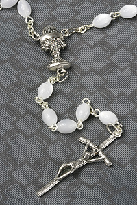 7mm Oval Faux Mother of Pearl White Bead Rosary