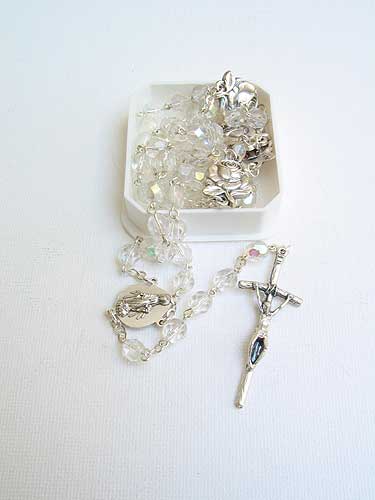 5mm Clear Aurora Borealis Glass Bead Rosary