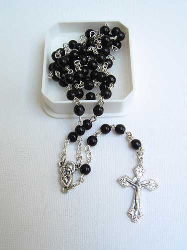 6mm Black Glass Bead Rosary