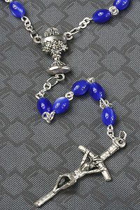 7mm Oval Faux Mother of Pearl Blue Bead Rosary