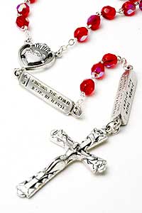 7mm Red Aurora Borealis Glass Bead Rosary Mysteries Rosary