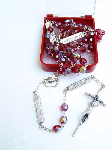 7mm Red Aurora Borealis Glass Bead Rosary Mysteries Rosary