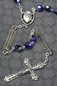 7mm Blue Aurora Borealis Glass Bead Rosary Mysteries Rosary