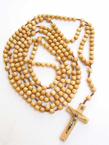 Long 20 Decade Wood Bead Wall Rosary