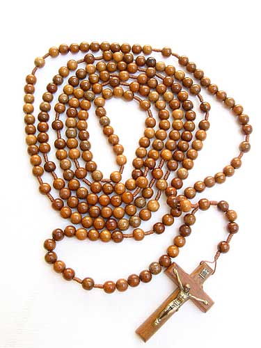 Long 20 Decade Wood Bead Wall Rosary