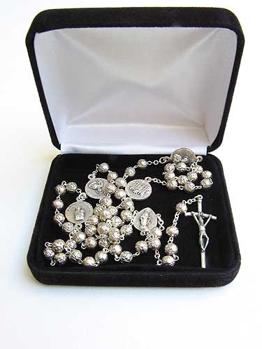 5mm Silver-plated Rosebud Metal Bead Rosary