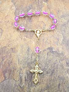 RSZD85-16 5mm Clear Glass Bead with Pink Thread One Decade Rosary